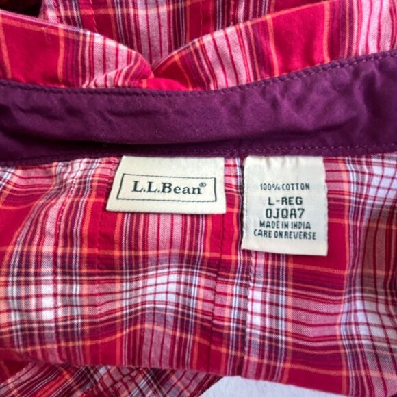 L.L.Bean Womens Red Plaid Long Sleeve Pintuck Button-Up Shirt Large 100% Cotton - Picture 3 of 7